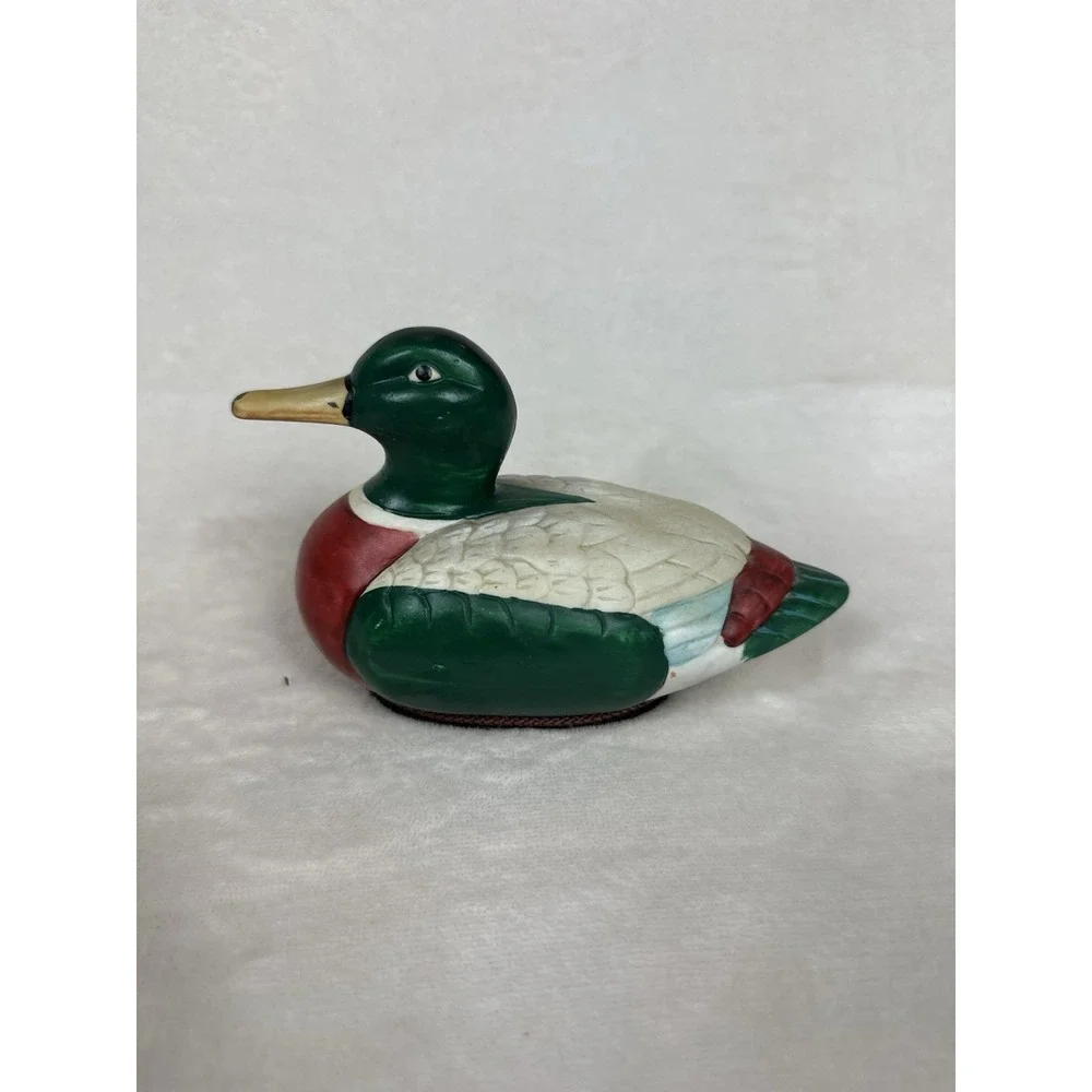 Vintage Colorful Mallard Duck Porcelain Figurine Lint Remover Brush Baby Hunting